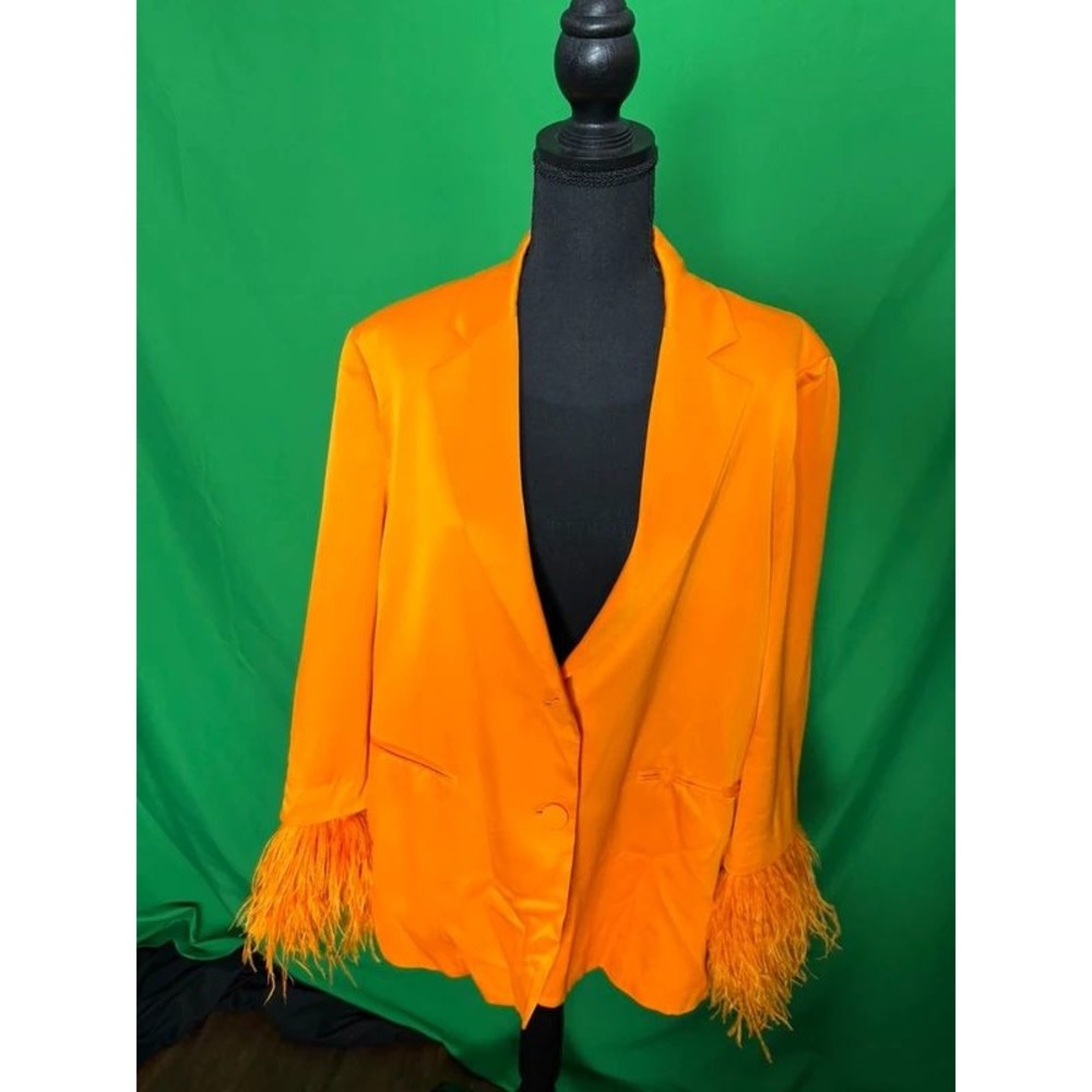 ZARA Limited Edition Orange Feather Cuff Blazer Womens L 3308/839 Satin